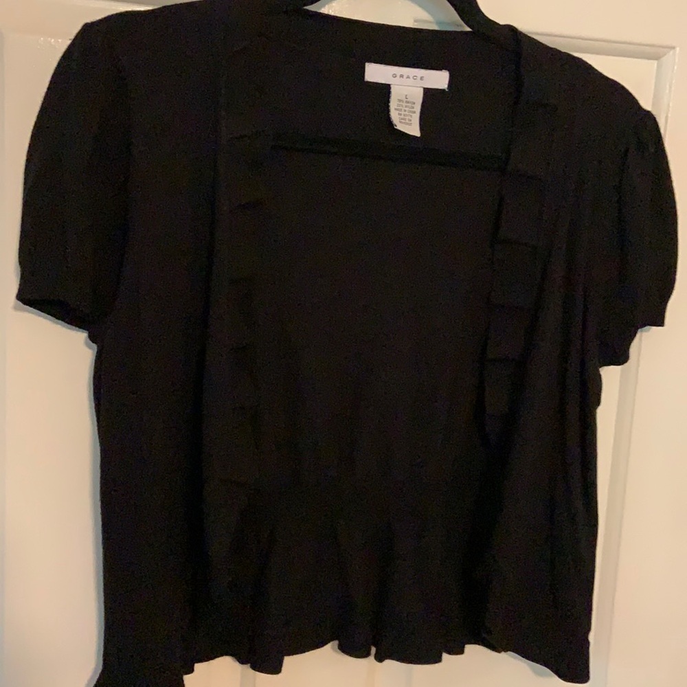 Grace Black Crop Shrug with Ruffle Detail